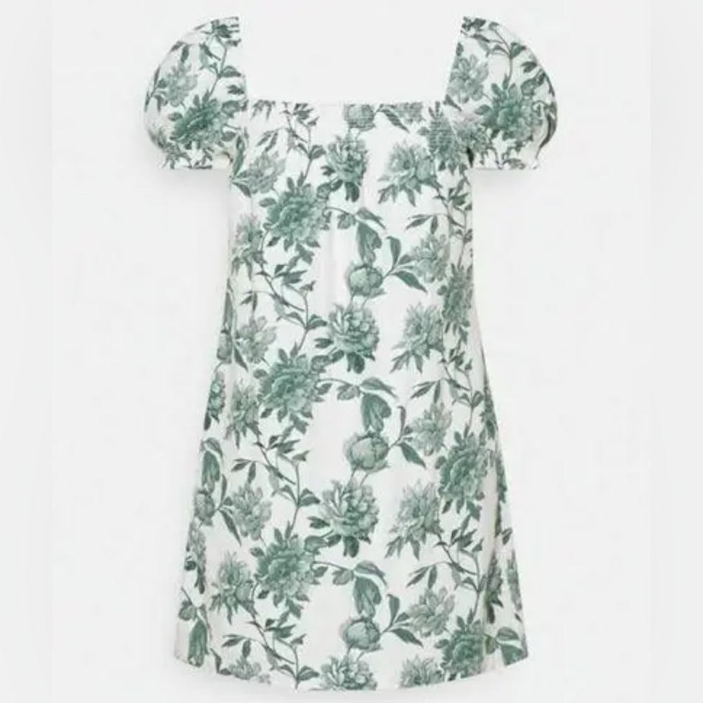 Abercrombie & Fitch White Dress with Green Floral Print